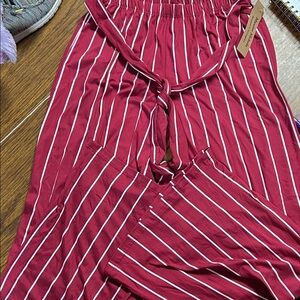 Striped Wide Leg Pants - Red